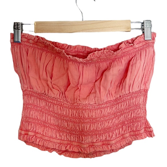 ANTHROPOLOGIE Pilcro Ruffled Ruched Slinky Tube Top in Coral - Picture 5 of 11